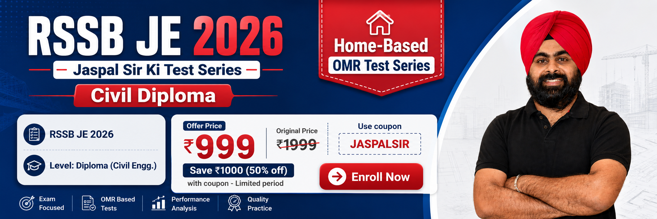 RSSB JE 2026 Civil Diploma Home-Based OMR Test Series